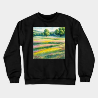 Watercolor Inspired Meadow Scenery Crewneck Sweatshirt